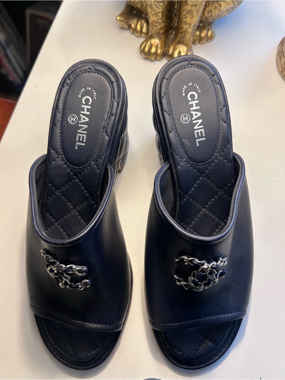 CHANEL Black Quilted Leather Open-Toe Mule with Silver CC - Picture 3 of 10